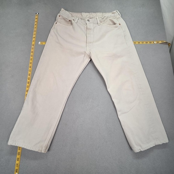 Vintage Levis 501 Jeans Mens Beige Straight Button Fly USA 90s Stains Fits 30x23